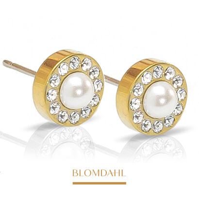 Hypoallergenic Earrings Brilliance Halo Pearl White 8 mm