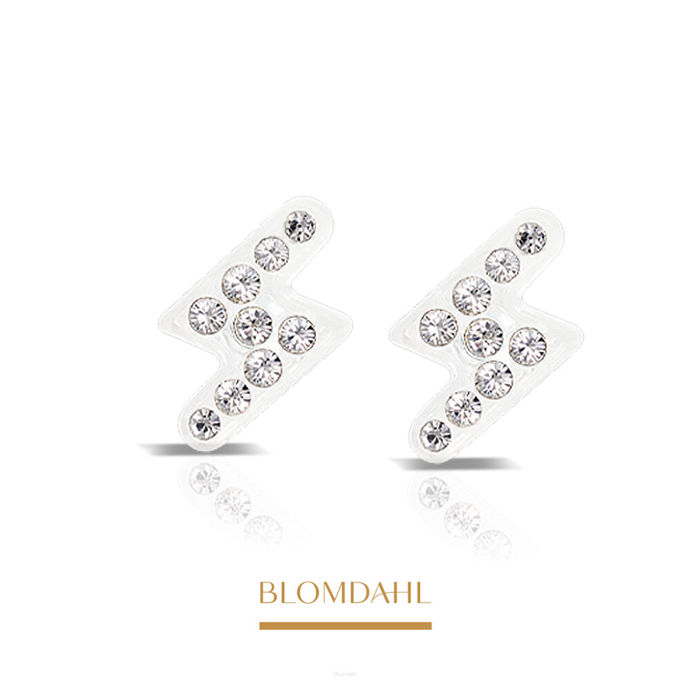 Kolczyki hipoalergiczne, kolczyki antyalergiczne, kolczyki plastikowe, kolczyki Brilliance Flash Crystal z plastiku medycznego, w kształcie błyskawicy z plastiku medycznego, Blomdahl, alergia na nikiel, alergia kontaktowa skóry, plastik medyczny, bezpieczne kolczyki, kolczyki z kryształami Swarovskiego, kolczyki ze sztyftem, biżuteria hipoalergiczna, Blomdahl.