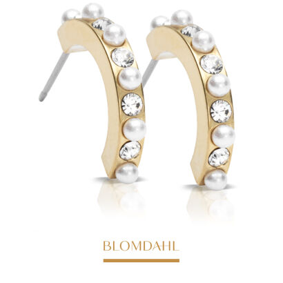 Hypoallergenic Earrings Mixed Curved Crystal/ White 15 mm