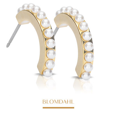 Hypoallergenic Earrings Pendant Pearl Curved White 15 mm