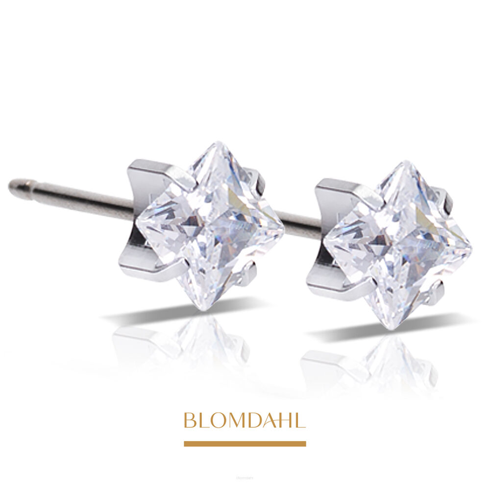 Hypoallergenic Tiffany Edge CZ White 5 mm Earrings