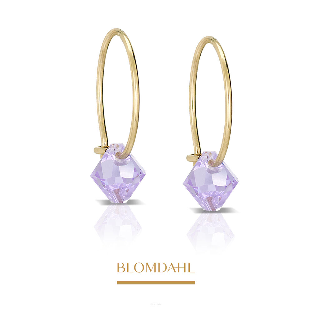 Kolczyki hipoalergiczne, kolczyki antyalergiczne, kolczyki tytanowe, Bicone Violet, złoty tytan medyczny, Blomdahl, część ozdobna kryształ Swarovskiego w kształcie rombu, alergia na nikiel, alergia kontaktowa skóry, bezpieczne kolczyki, kolczyki ze sztyftem, biżuteria hipoalergiczna.