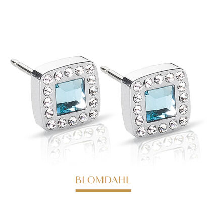 Hypoallergenic Brilliance Cushion Crystal/Aquamarine 8mm Earrings