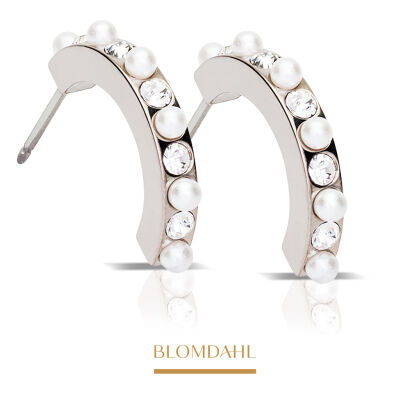 Kolczyki hipoalergiczne Pendant Mixed Curved Crystal / White 15 mm