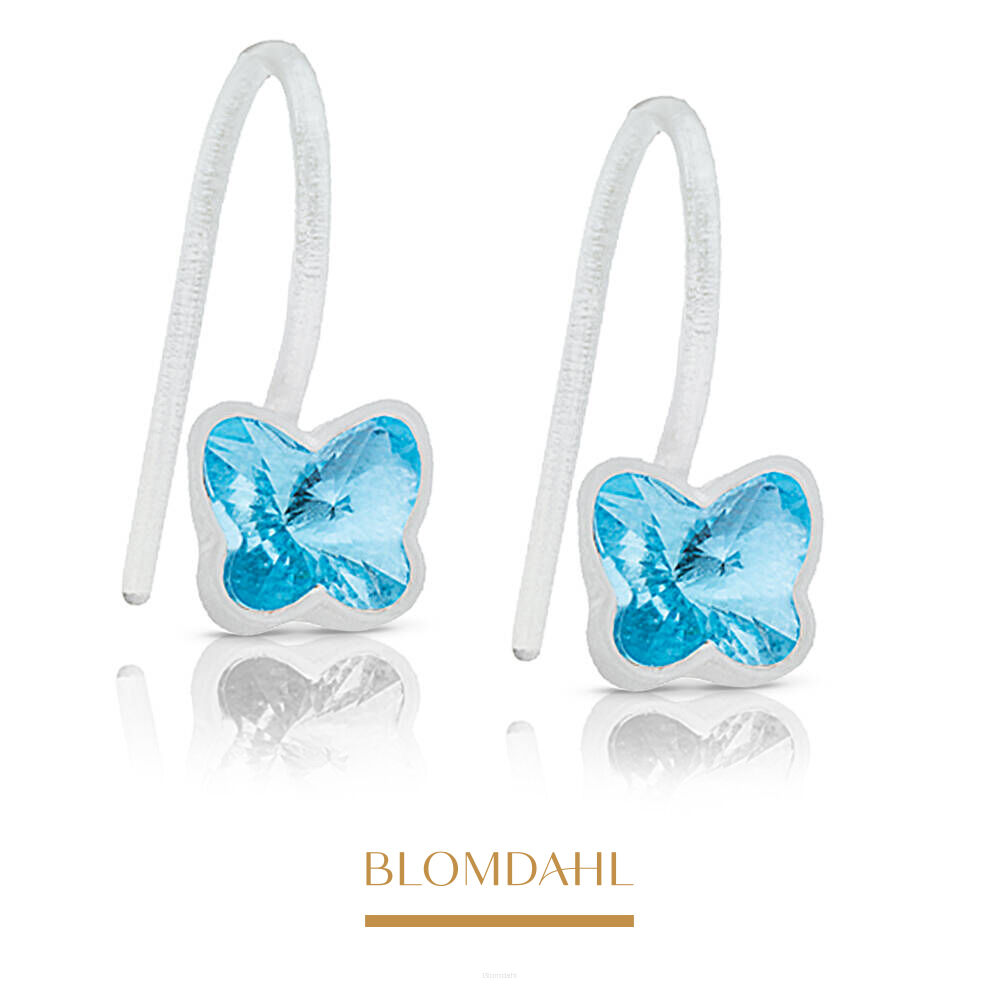 Hypoallergenic Earrings Pendant Fixed Butterfly Aquamarine 5 mm