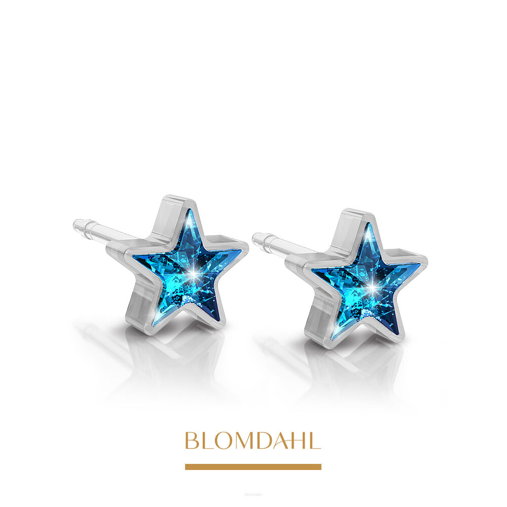 Hypoallergenic Star Aquamarine 6 mm Earrings